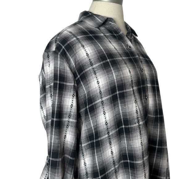 Jane and Delancey Black Stitch Button Down Collared Boyfriend Plaid Top Small - Picture 7 of 13